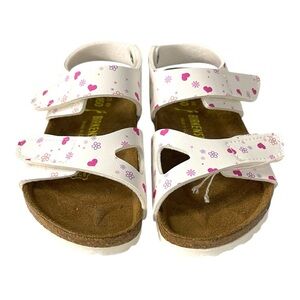Birkenstock Bari Kinder Sandals – White with Pink Hearts & Flowers – EU 25 US C7